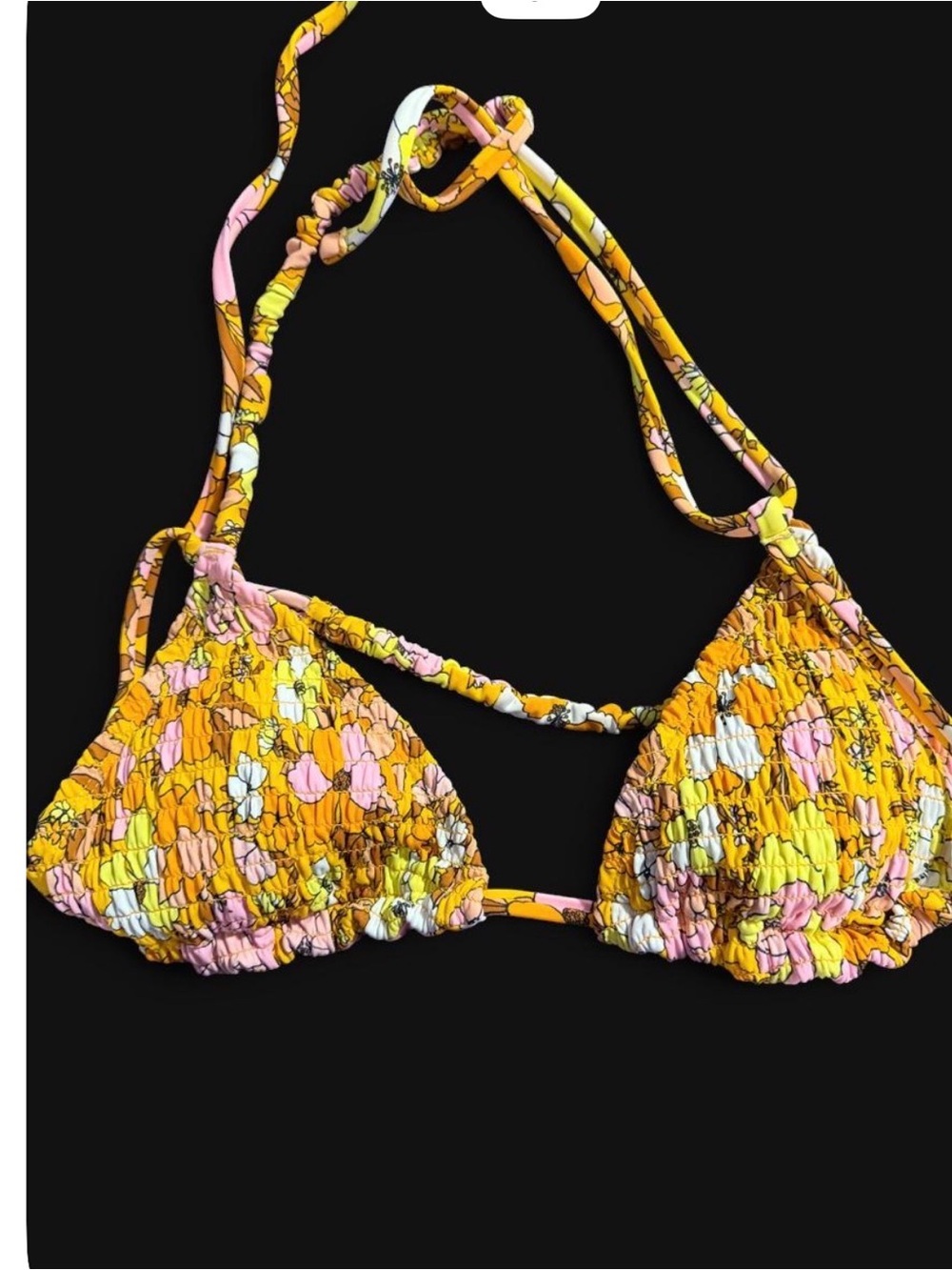 Smocked Triangle Bikini Top in Yellow Floral